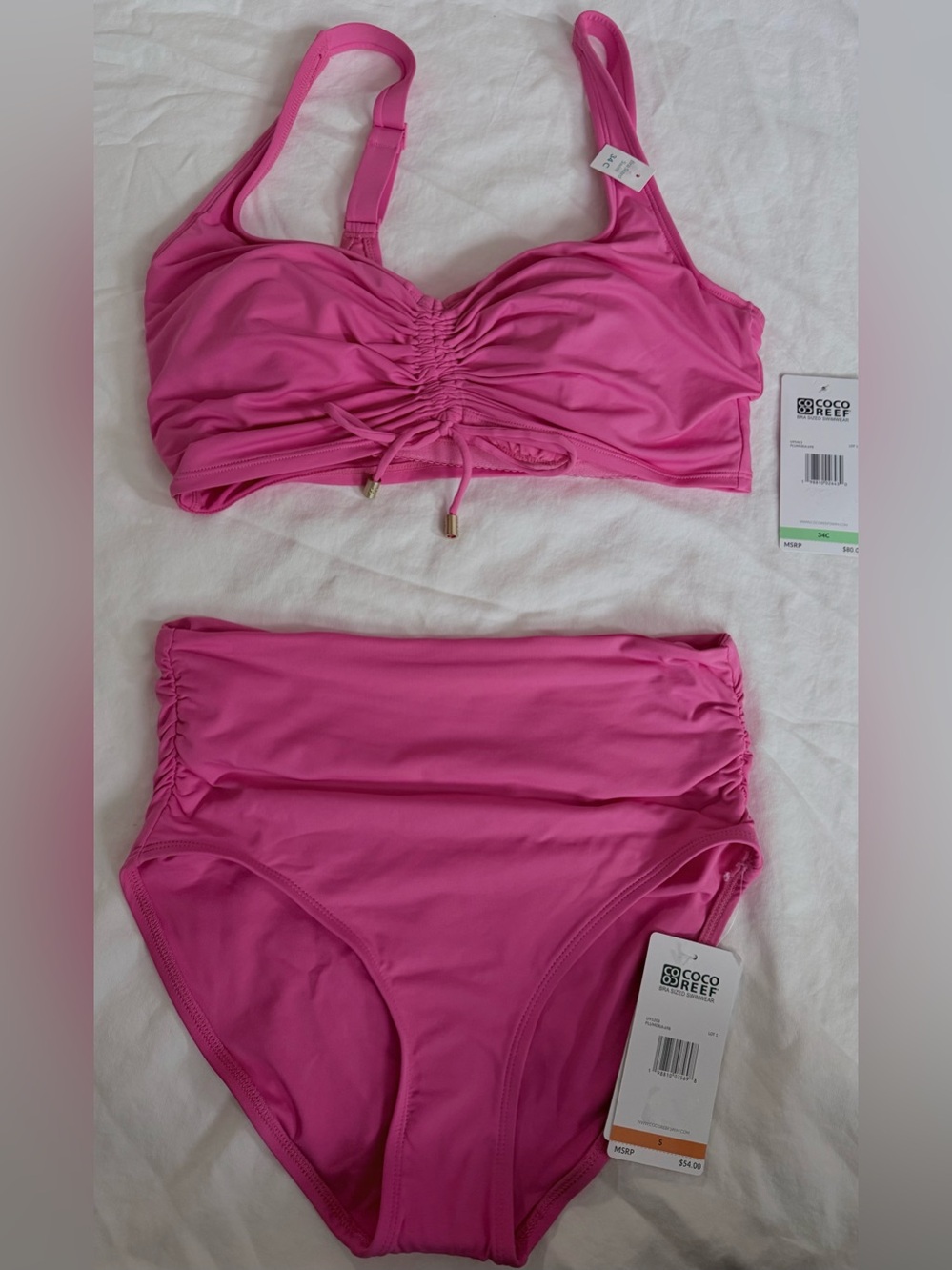 Coco Reef Plumeria Pink Ruched Two-Piece Swim Set, High Waist Bikini. R9B